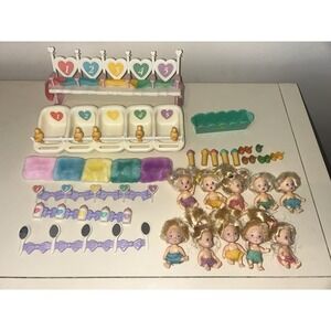 Vintage 1994 Tyco Quints Nursery Playset Lot 10 Babies Accessories + Bunny Slipp